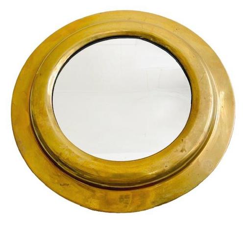 Vintage Round Mirror in Brass, 1960s For Sale - Image 4 of 5