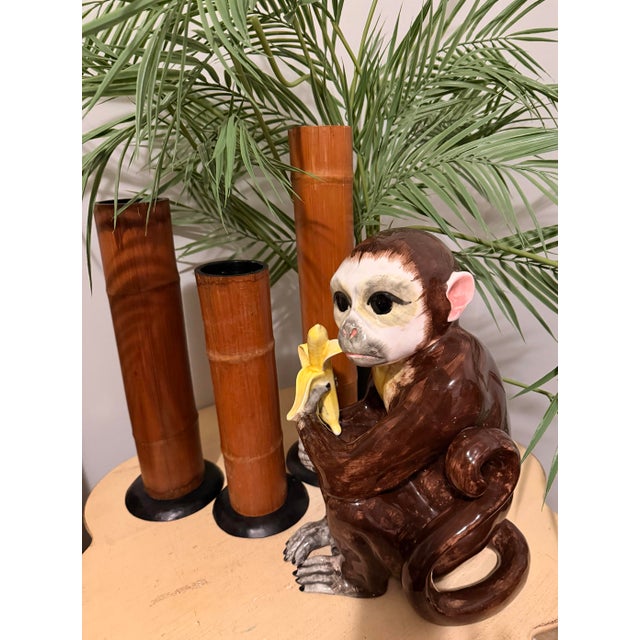 Vintage Extra Large Majolica Italian Sculpture Monkey & Banana Hand Painted Sitting. For Sale In Miami - Image 6 of 10