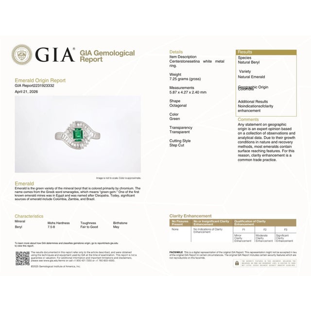 Gia Certified Solid Platinum 900 Natural Diamond and Natural Emerald Ring, Size 6.5 For Sale - Image 12 of 12