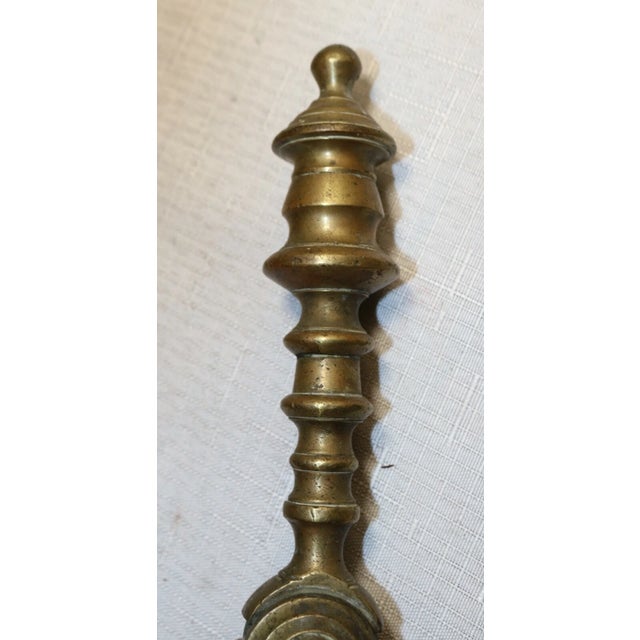 Antique 18th Century Wrought Iron Turned Brass Dutch Fireplace Tongs Tool For Sale - Image 10 of 13