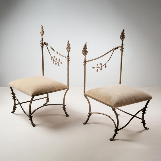 Chair with Iron Foliage and Mohair Velvet Seat, 1960s For Sale - Image 4 of 4