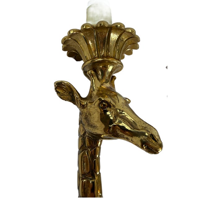 Late 20th Century Hollywood Regency Style Giraffe Brass Sconces - A Pair For Sale - Image 4 of 8