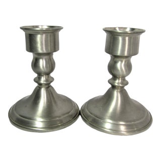 Mid Century Web Pewter Weighted Candle Sticks- a Pair For Sale