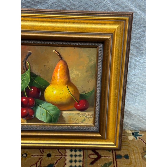 Amber Carle Shi Cherries and a Pear Oil Painting, Signed For Sale - Image 8 of 12