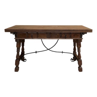 Spanish Drop-Leaf Console Table with Iron Stretchers, 1940s For Sale