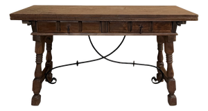 Spanish Drop-Leaf Console Table with Iron Stretchers, 1940s