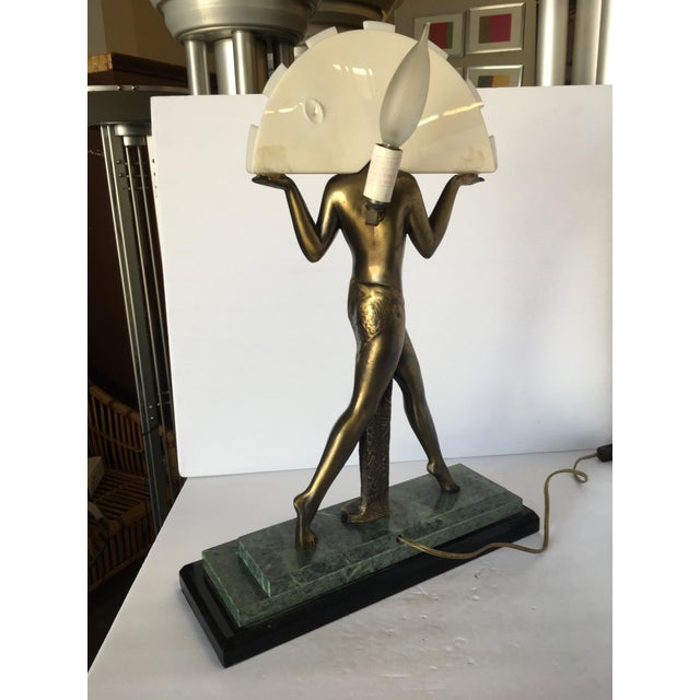 1980s Art Deco Style Egyptian Lamp W/ Marble Base For Sale - Image 9 of 10