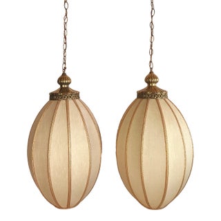 Mid-Century Hollywood Regency Chic Swag Pendant Lamp Pair For Sale