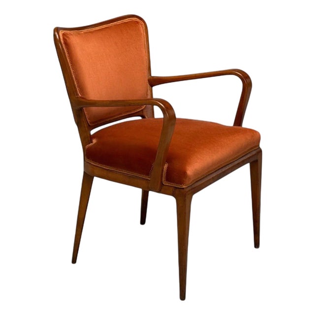 Osvaldo Borsani, Italian Modern, Cherrywood, Velvet, Armchair, Italy, 1950s For Sale