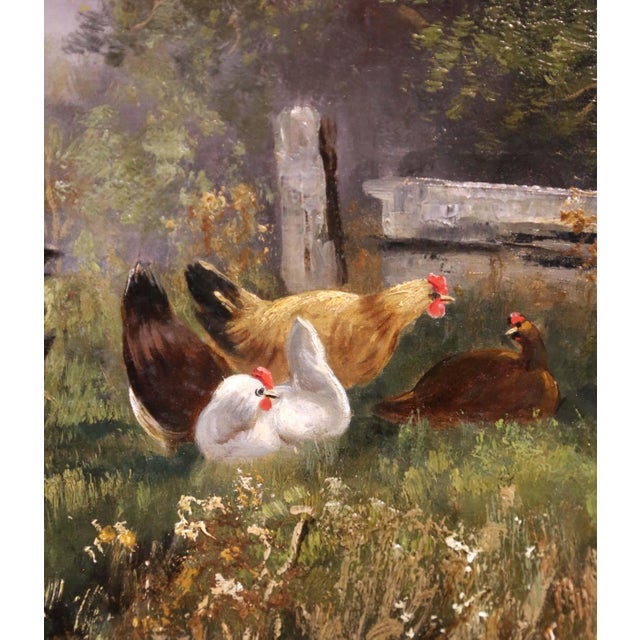 Green 19th Century English Farmyard Oil Painting in Carved Gilt Frame Signed B. Ewald For Sale - Image 8 of 14