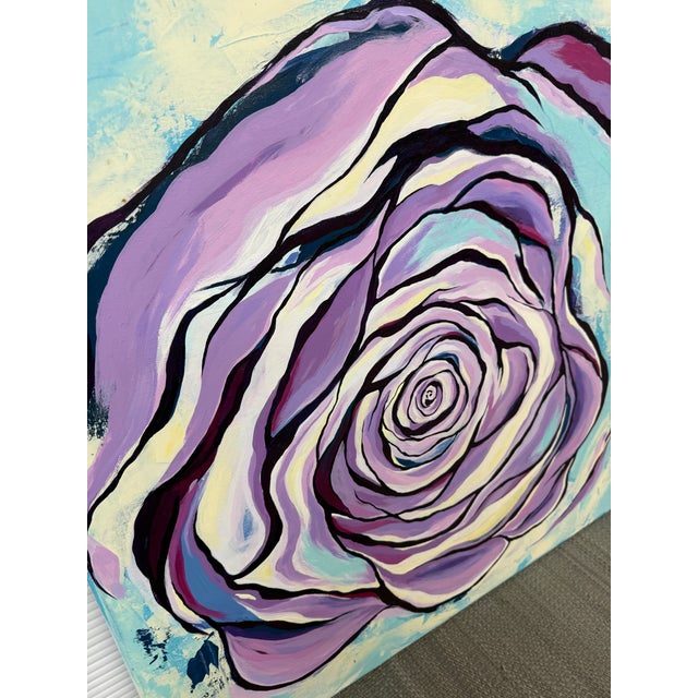 P. Black Signed Pop Art Stylized Teal + Lavender Rose Acrylic Painting For Sale In San Francisco - Image 6 of 12