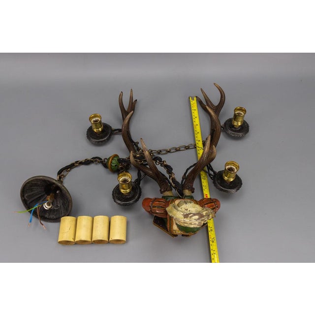 Antique Carved Wooden Four-Light Chandelier, 1890s For Sale - Image 18 of 18