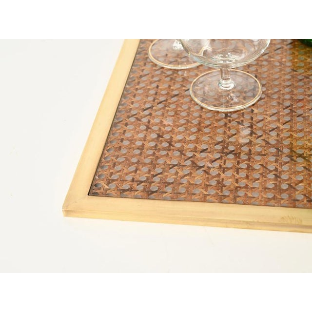 Gold Brass, Acrylic and Vienna Straw Centerpiece Tray by Christian Dior, Italy, 1970s For Sale - Image 8 of 11