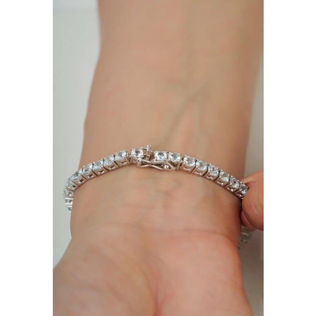13 Ct Natural Sky Blue Aquamarine Tennis Bracelet in Sterling Silver For Sale - Image 6 of 13