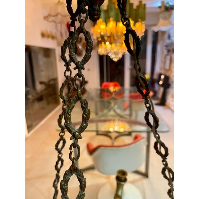 Metal Large Art Deco Marble Pendant with Bronze Structure, France, 1920 For Sale - Image 7 of 11