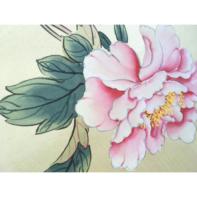 Collectible Vintage Chinese Export Hand-Painted Gracie Wallpaper Six Panels Chinoiserie Birds and Flowers For Sale - Image 12 of 13