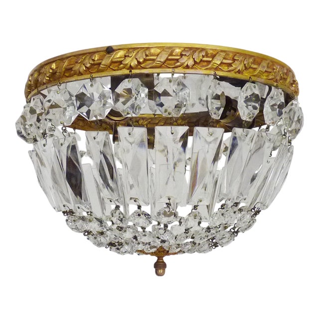 Louis XVI Style Crown-Shaped 3-Light Ceiling Light with Half-Basket of Glass Pendants, 1960s For Sale