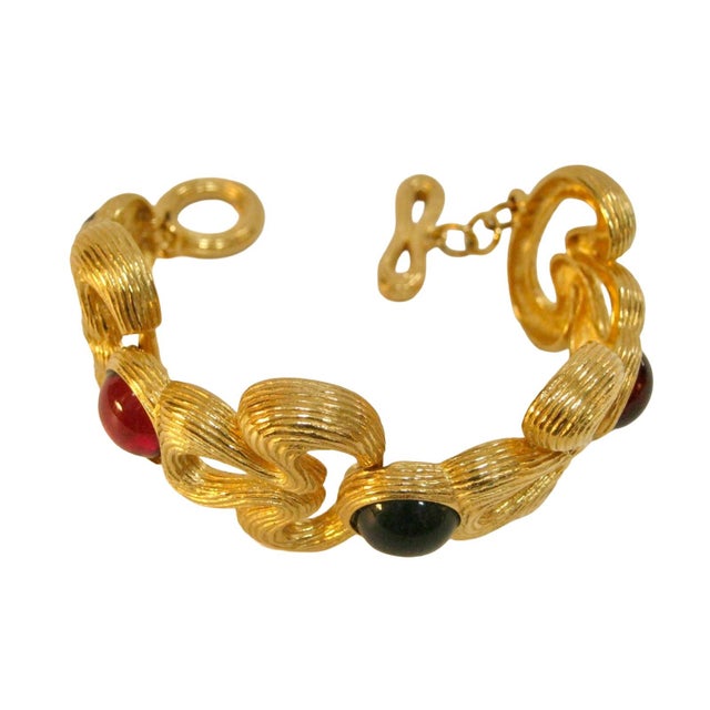 Modern Givenchy 1980s Carved Gripoix Glass Cabochon Bracelet For Sale - Image 3 of 4