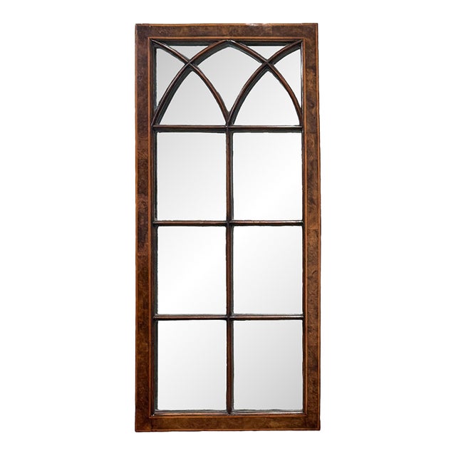 Gothic Window Pane Mirror in Burr Walnut Frame From England (H 37 3/4 X W 17) For Sale