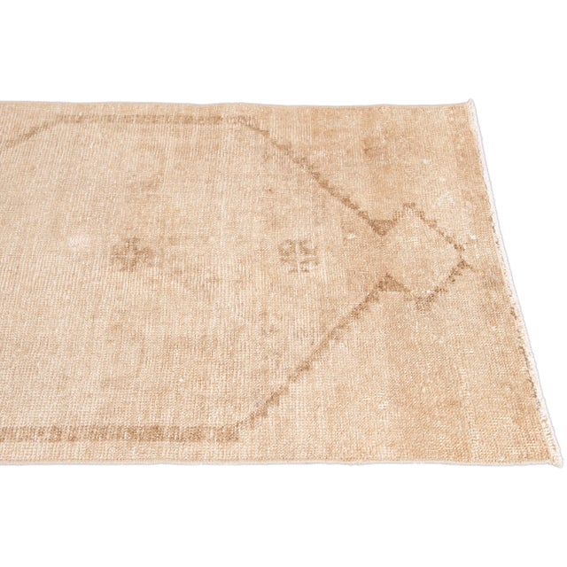1960s Vintage Beige Turkish Handmade Tribal Wool Runner For Sale - Image 4 of 9