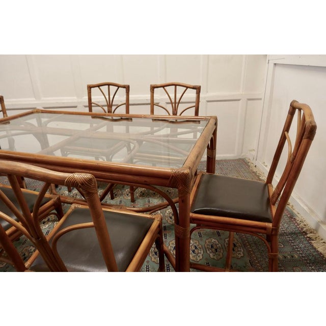 Hollywood Regency Regency Simulated Bamboo Dining Table and Chairs, 1950s, Set of 7 For Sale - Image 3 of 7