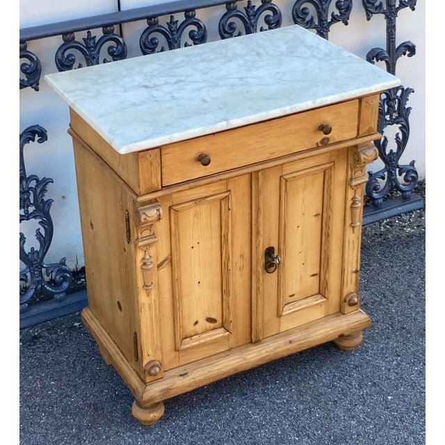 Rustic European Pine Two Door Marble Top Dresser Base For Sale - Image 3 of 16