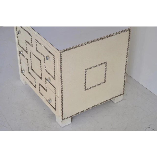 Late 20th Century Vintage Hollywood Regency Studded Faux Leather Nightstand Table Campaign Chest For Sale - Image 5 of 11