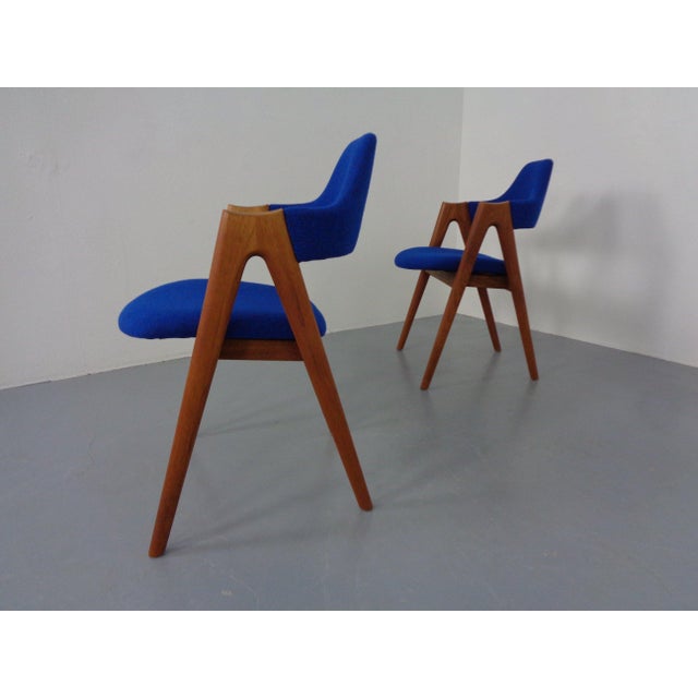 Set of Compass Chairs in Teak and Kvadrat Hallingdal 65 by Kai Kristiansen for Schou Andersen, 1960s For Sale - Image 4 of 17