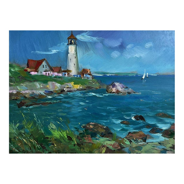 Oil Painting Sea Lighthouse Yuriy Suprunchuk For Sale