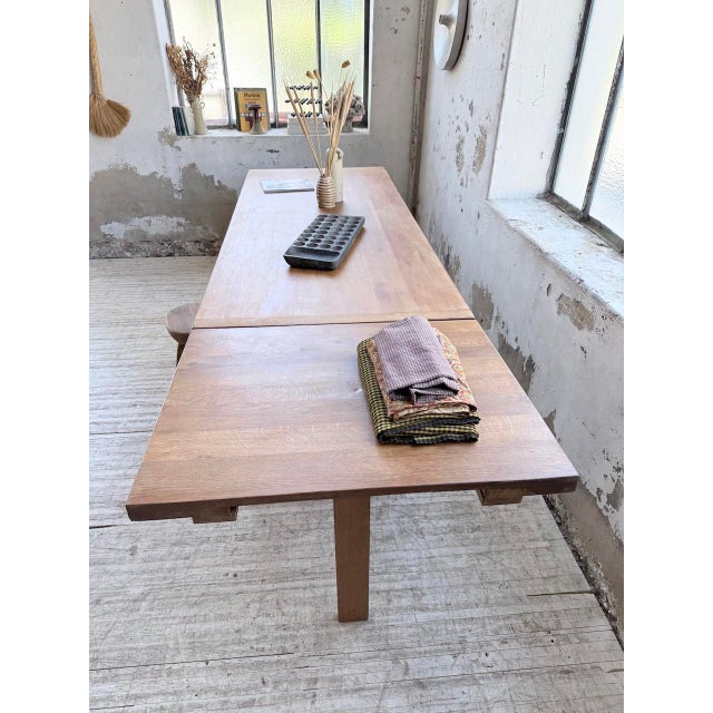 Golden Oak Farmhouse Table with Extension, 1960s For Sale - Image 9 of 18
