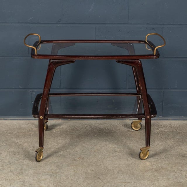 Vintage 20th Century Italian Brass & Wood Drinks Trolley, 1960 For Sale - Image 4 of 18