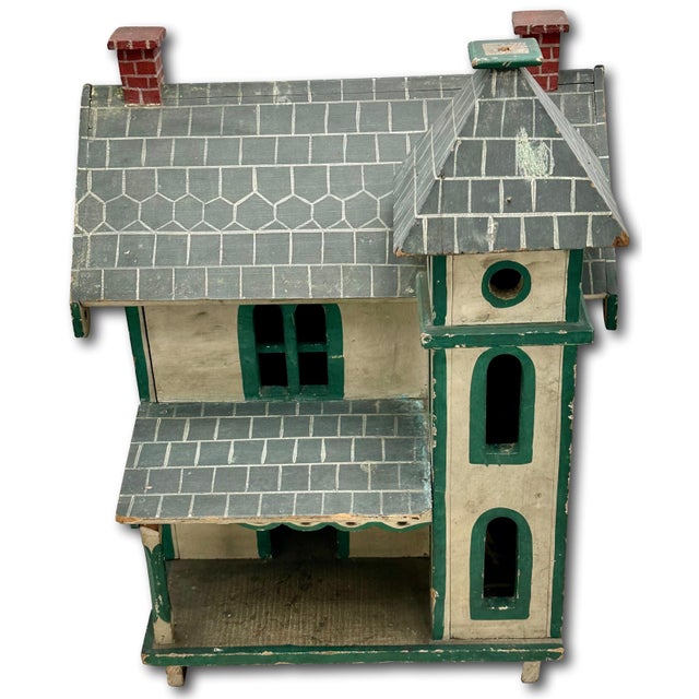 Dark Green Nice Antique American Hand Made & Painted Wood Folk Art Victorian Style Birdhouse - 18 Inches Tall - Circa Early 1900s For Sale - Image 8 of 18