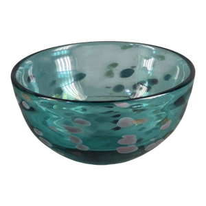 Vintage Lenox Hand Blown Art Glass Teal Retro Fleck Splatter Bowl