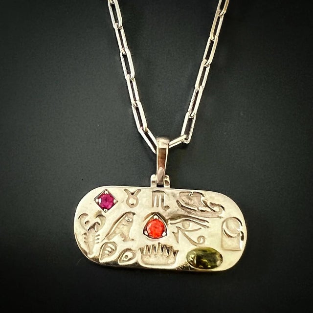 Early 21st Century Egyptian Spiritual Symbols Silver Chain Necklace For Sale - Image 5 of 6