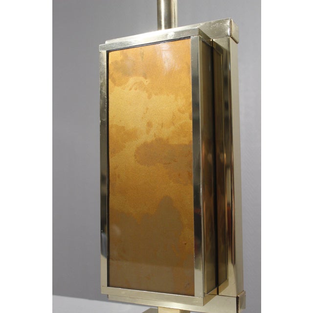 Large Vintage French Brass Lamp Base with Églomisé Glass by Philippe Cheverny, 1970s For Sale - Image 6 of 12