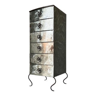 80's Postmodern Memphis - Style Brushed Metal Tall Six Drawer Chest For Sale