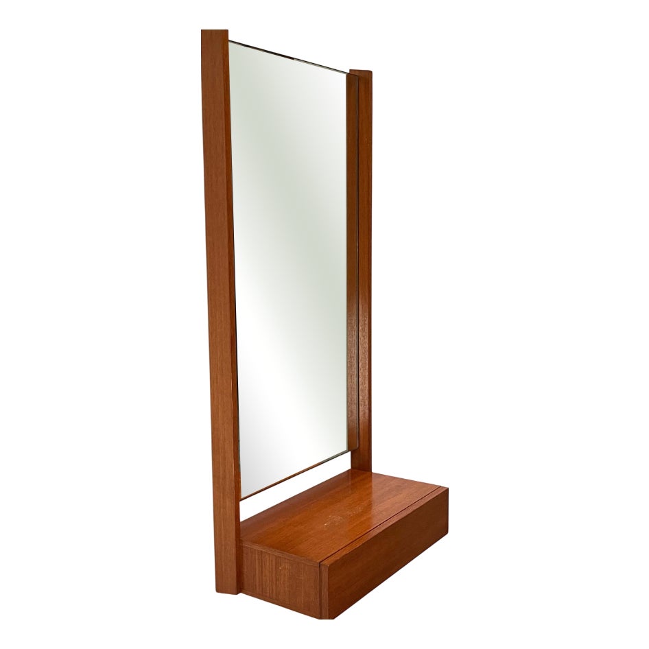 Mid-Century Modern Teak Wall Mirror with Drawer, 1960s | Chairish