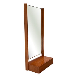 Mid-Century Modern Teak Wall Mirror with Drawer, 1960s For Sale