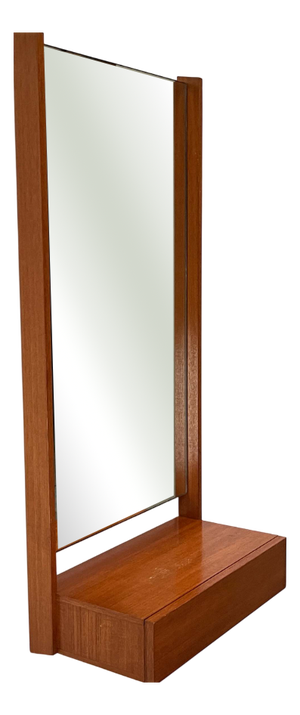 Mid-Century Modern Teak Wall Mirror with Drawer, 1960s