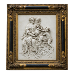 Vintage Classical Relief Wall Plaque in Ornate Gilt Frame – Mother & Cherubs Scene