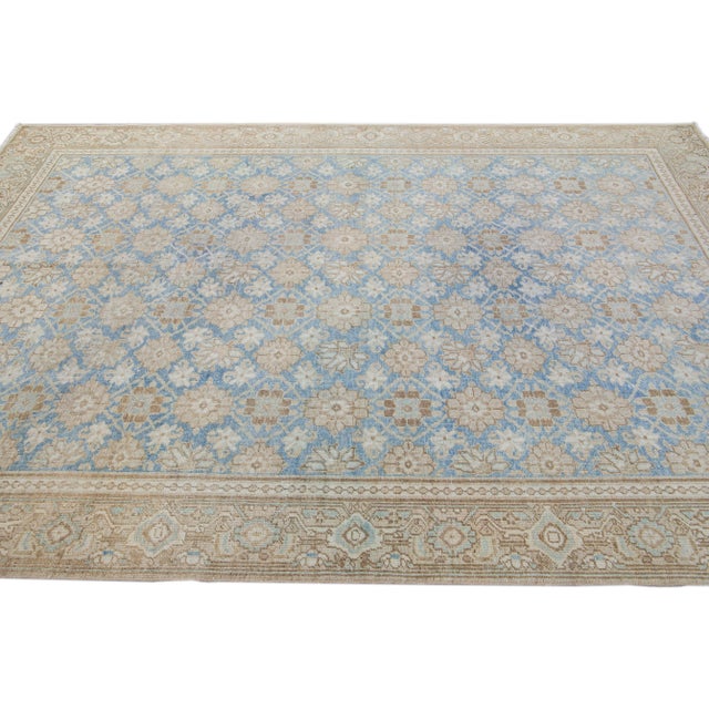 Antique Tabriz Persian Blue Handmade Floral Pattern Wool Rug For Sale In New York - Image 6 of 10