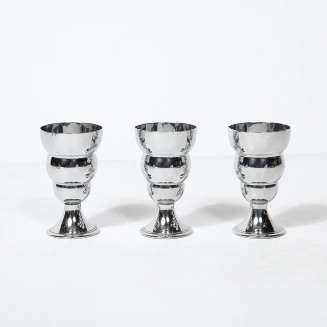 Chrome Set of 6 1930s Streamline Machine Age Art Deco Cocktail Glasses in Chrome For Sale - Image 8 of 8