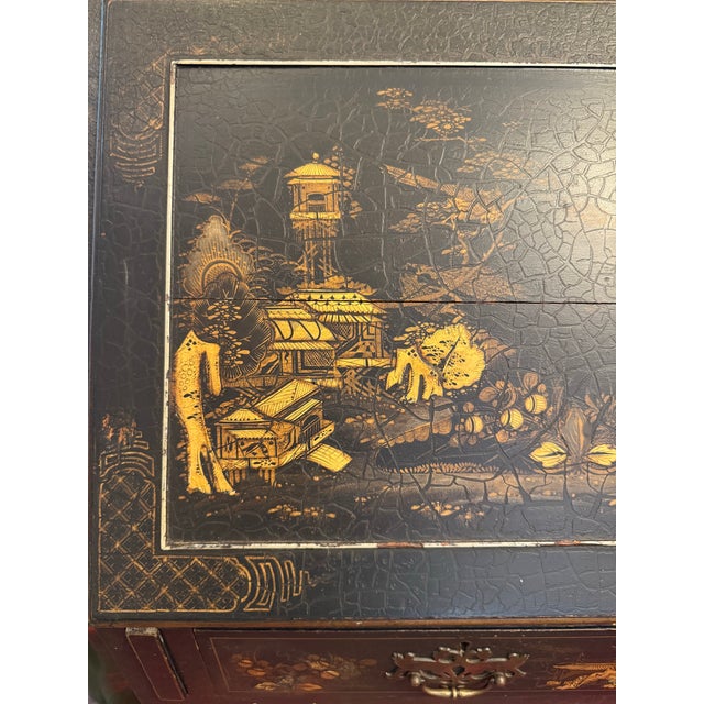Chinoiserie Old Black Distressed Chinoiserie Desk For Sale - Image 3 of 11