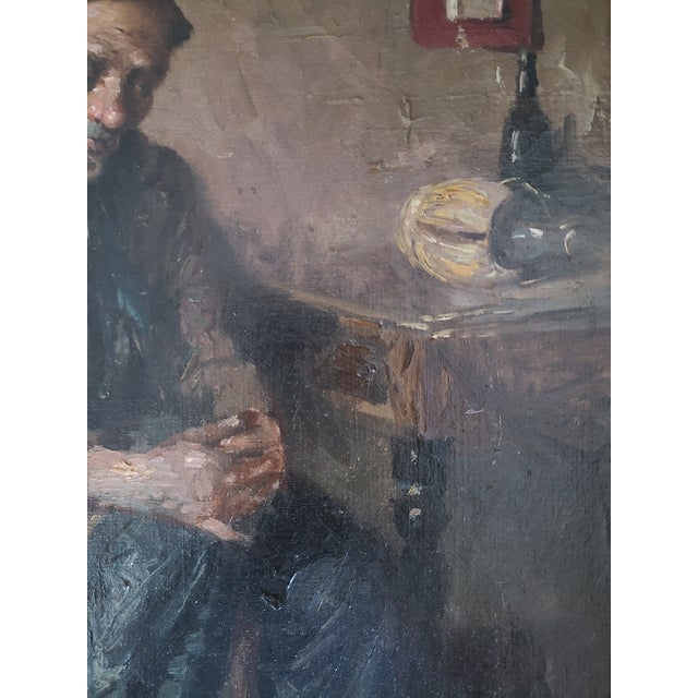 1910s Edwardo Scognamiglio Antique Oil Painting Portrait of a Peasant For Sale - Image 5 of 14