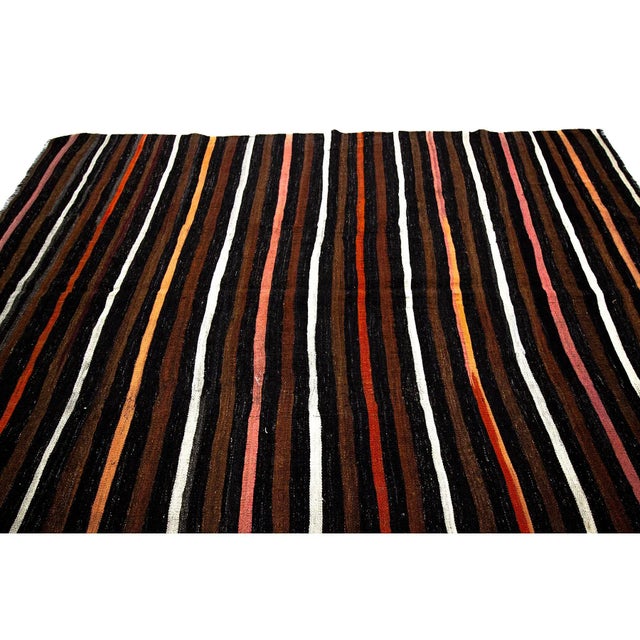Contemporary 1960s Vintage Striped Goat Hair Kilim Rug- 7′4″ × 9′8″ For Sale - Image 3 of 7