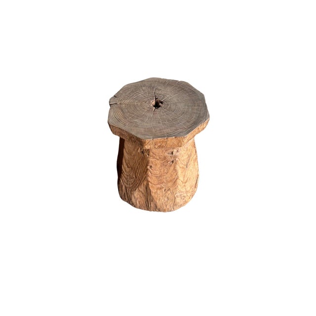 Brown 1970s Aged Javanese Teak Wood Side Table – Sculptural Organic Pedestal For Sale - Image 8 of 9