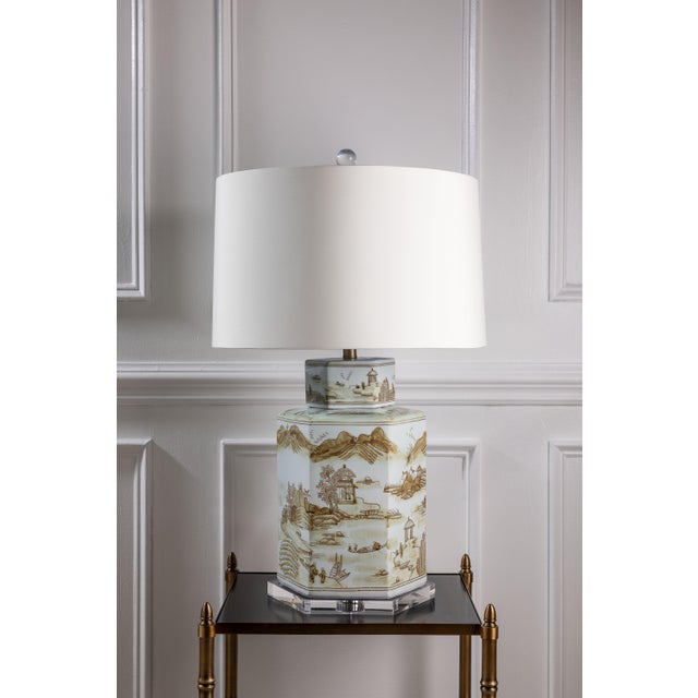 Port 68 Canton Large Hex Lamp Brown For Sale - Image 4 of 5