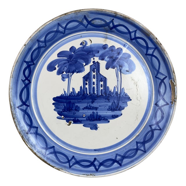 Large Hand Painted Majolica Plate, 1900s For Sale