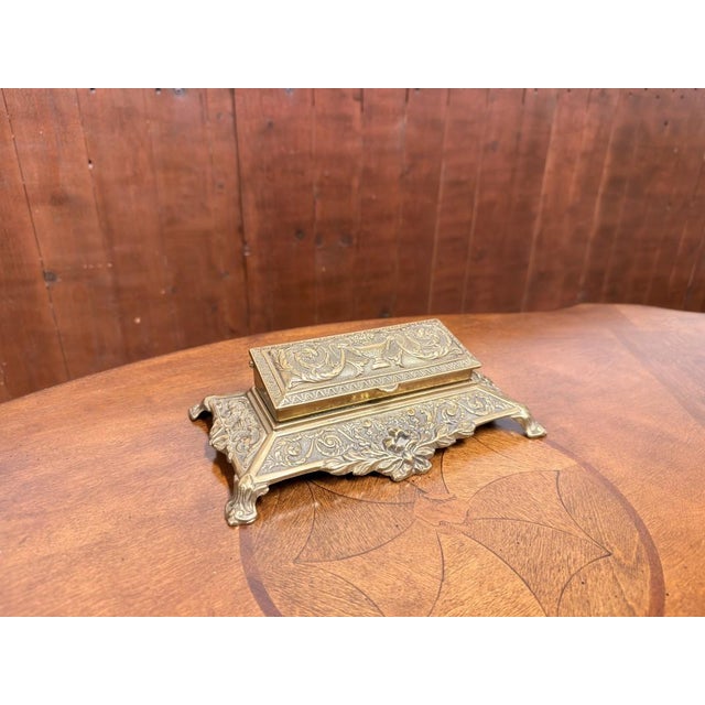 Gold Brass Inkwell with Letter Holder and Stamp Box, Set of 2 For Sale - Image 8 of 13