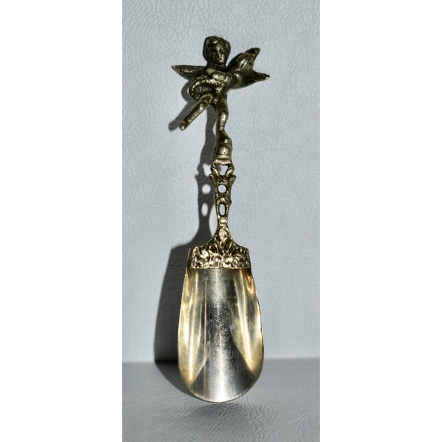 Neoclassical Antique Silver Figural Winged Cherub Salt Spoon For Sale - Image 3 of 13